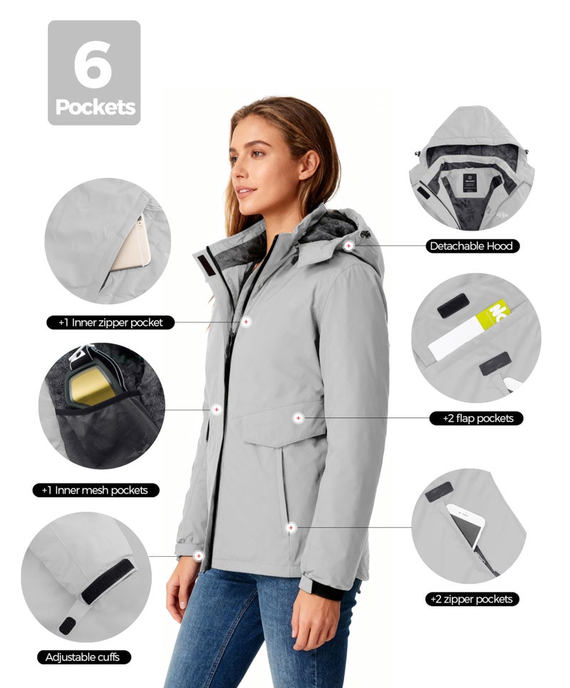 wantdo Women's Waterproof Ski Jackets Winter Snow Coat with Detachable Hood Coats Gray S - Image 5